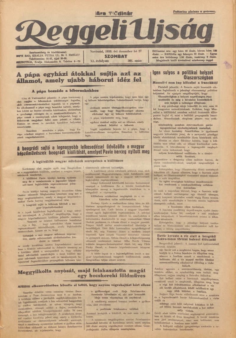 Reggeli Újság, 11. évf. 1930. december 27. 301. sz.