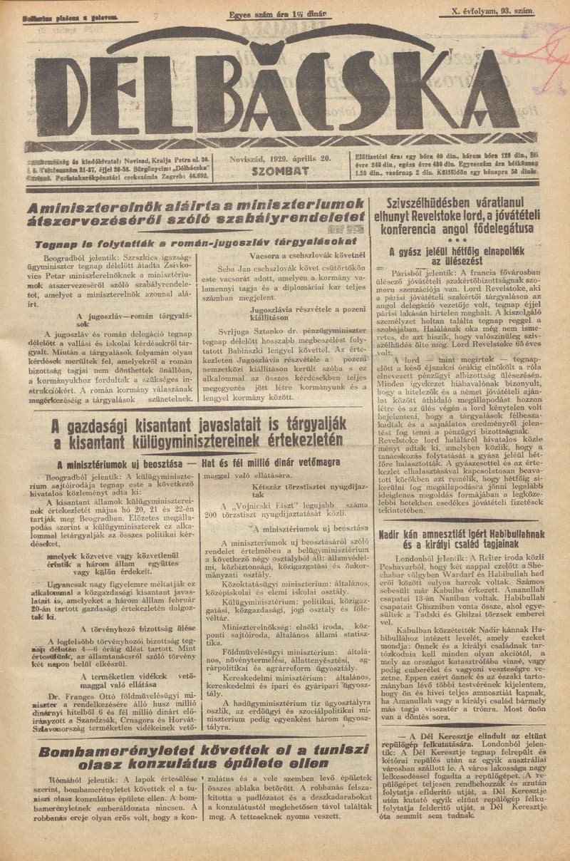 Délbácska, 10. évf. 1929. április 20. 93. sz.
