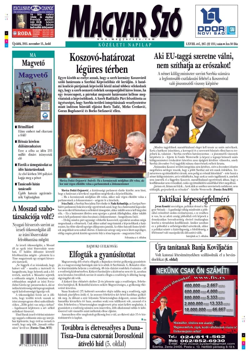 Magyar Szó, 68. évf. 2011. november 15. 267. sz. 1–20. oldal