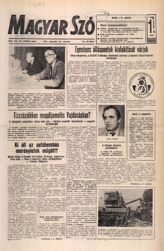 Magyar Szó, 43. évf. 1986. augusztus 23. 231. sz. 1–24. oldal