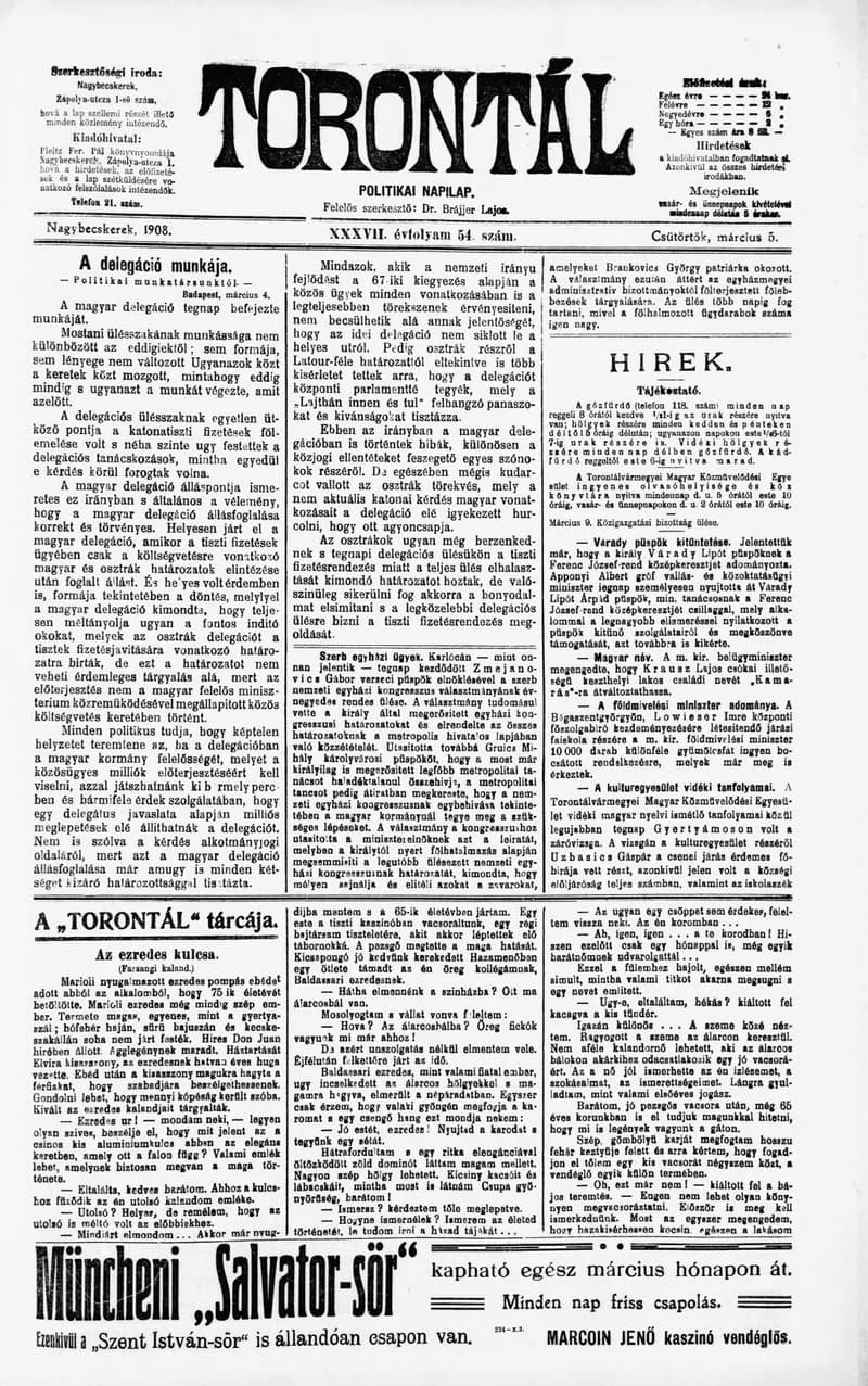 Torontál, 37. évf. 1908. március 5. 54. sz.