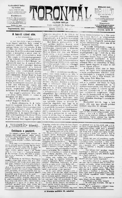 Torontál, 29. évf. 1900. április 21. 92. sz.