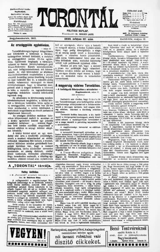 Torontál, 39. évf. 1910. május 12. 107. sz.