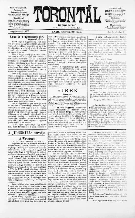 Torontál, 32. évf. 1903. október 7. 227. sz.