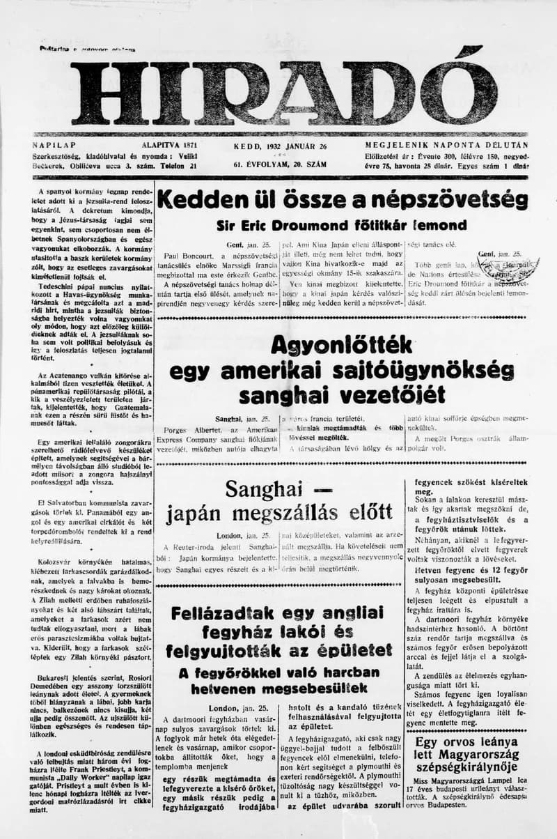 Híradó, 61. évf. 1932. január 26. 20. sz.