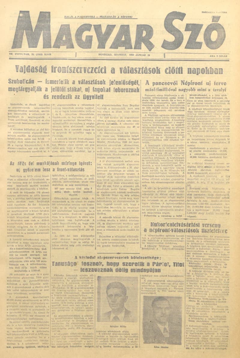 Magyar Szó, 7. évf. 1950. január 28. 23. sz. 1–4. oldal