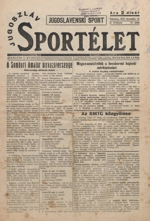 Jugoszláv sportélet, 2. évf. 1923. december 18. 51. sz.