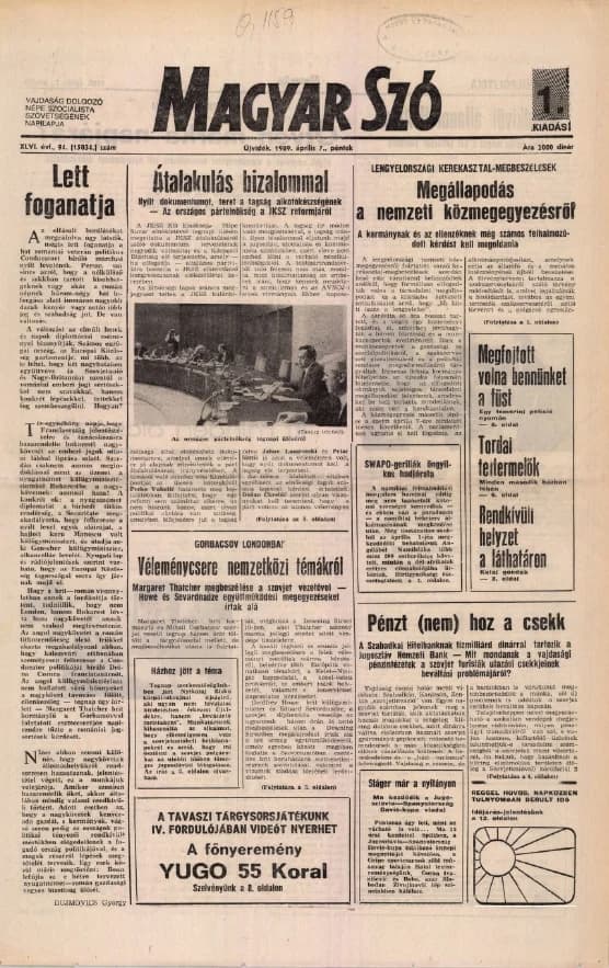 Magyar Szó, 46. évf. 1989. április 7. 94. sz. 1–24. oldal