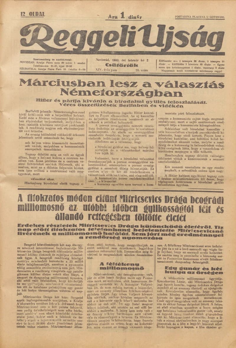 Reggeli Újság, 14. évf. 1933. február 2. 28. sz.