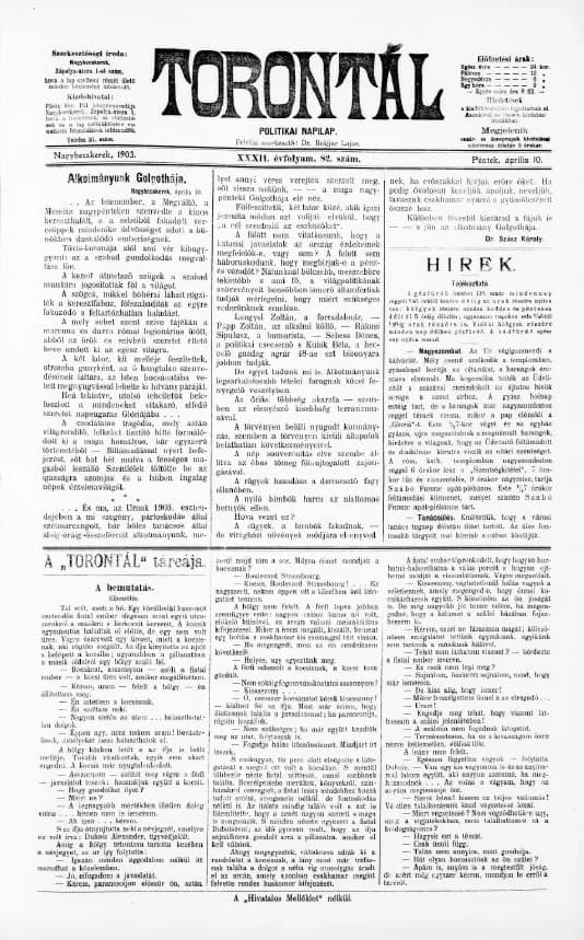 Torontál, 32. évf. 1903. április 10. 82. sz.