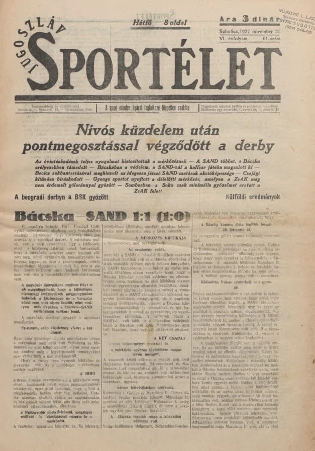 Jugoszláv sportélet, 6. évf. 1927. november 21. 61. sz.