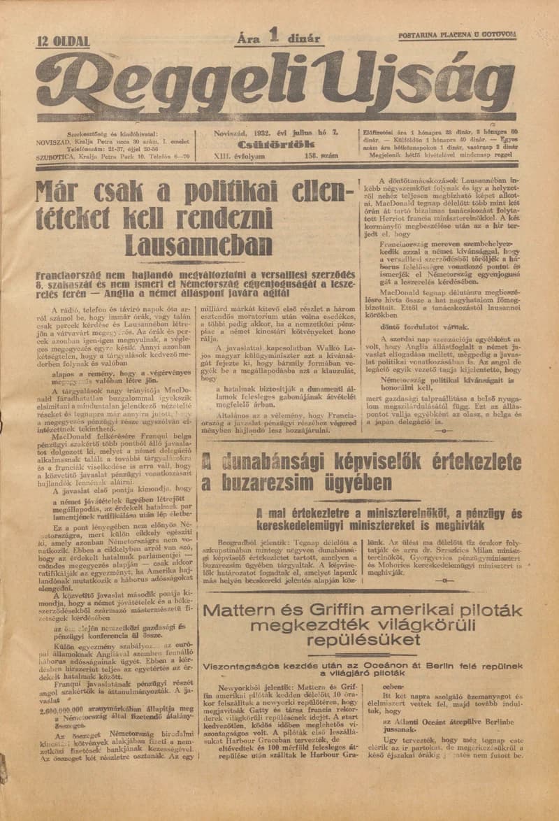 Reggeli Újság, 13. évf. 1932. július 7. 158. sz.