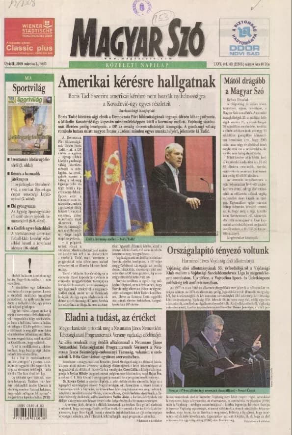 Magyar Szó, 66. évf. 2009. március 2. 49. sz. 1–16. oldal