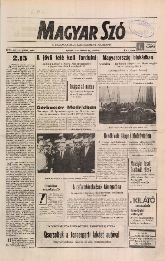 Magyar Szó, 47. évf. 1990. október 27. 296. sz. 1–24. oldal