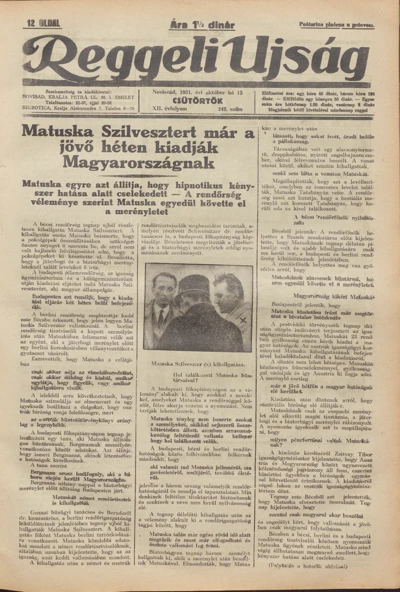 Reggeli Újság, 12. évf. 1931. október 15. 242. sz.
