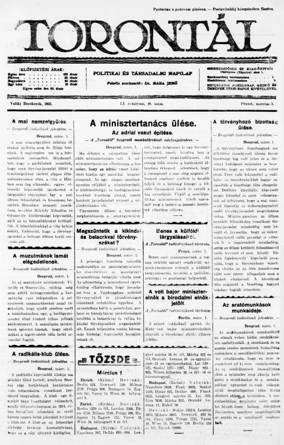 Torontál, 51. évf. 1922. március 3. 49. sz.