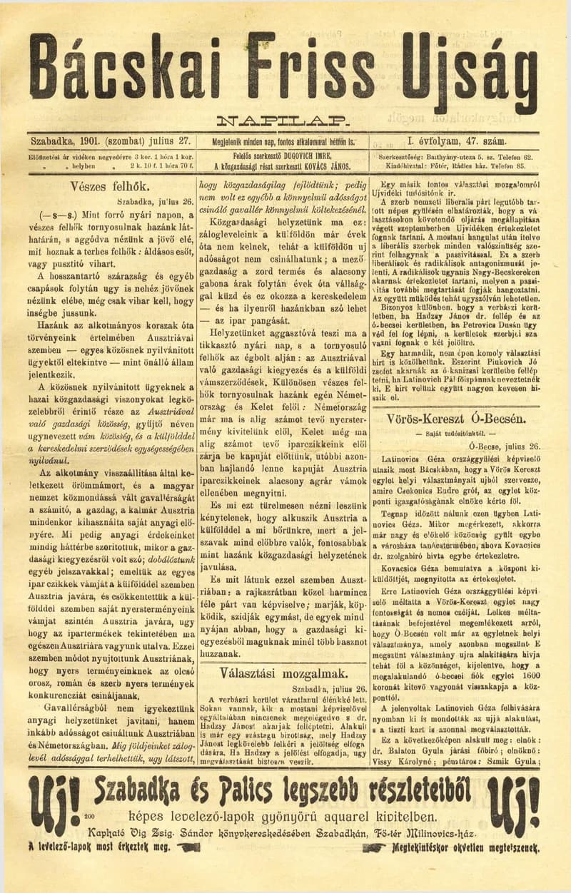 Bácskai Friss Ujság, 1. évf. 1901. július 27. 47. sz.