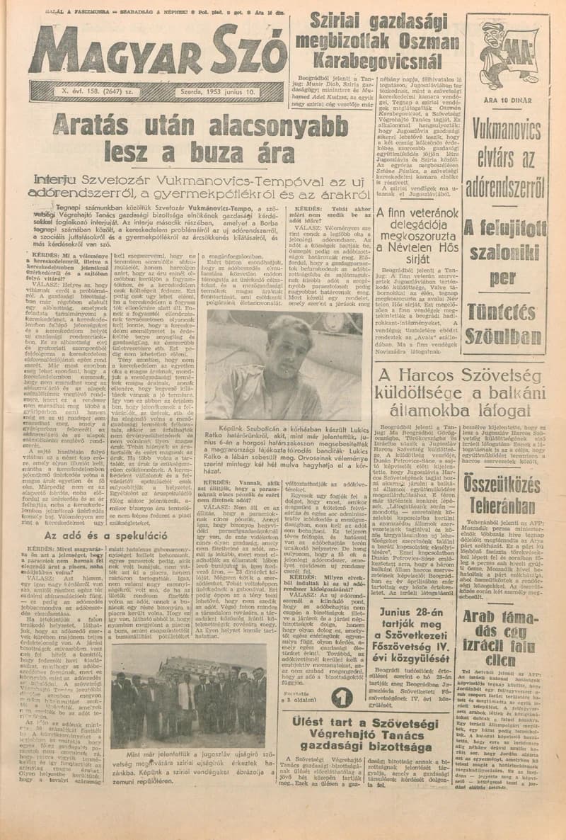 Magyar Szó, 10. évf. 1953. június 10. 158. sz. 1–10. oldal