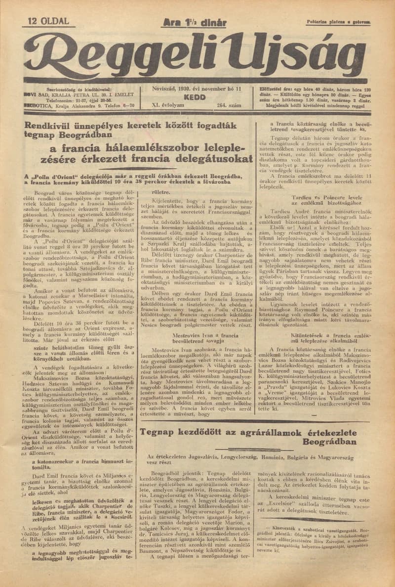 Reggeli Újság, 11. évf. 1930. november 11. 264. sz.