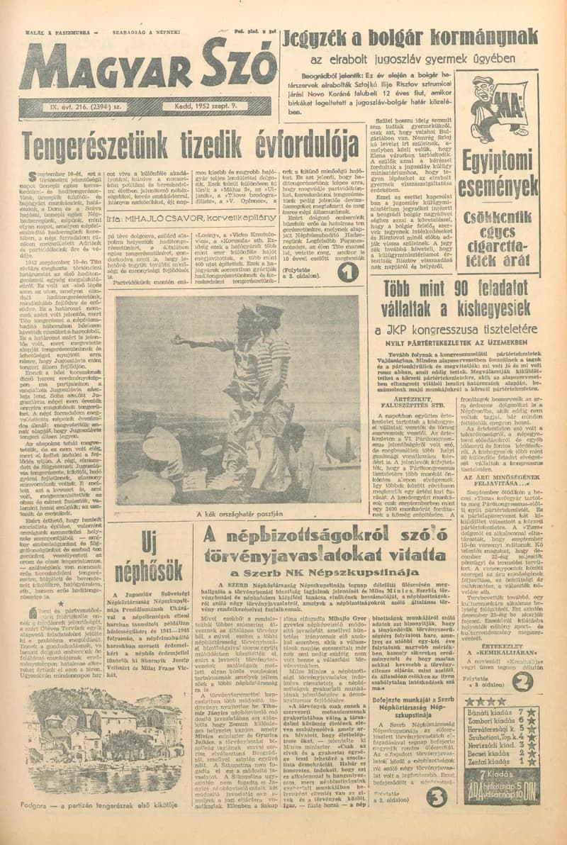 Magyar Szó, 9. évf. 1952. szeptember 9. 216. sz. 1–10. oldal