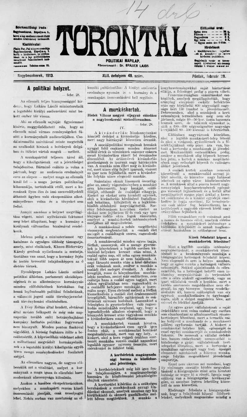 Torontál, 42. évf. 1913. február 28. 49. sz.