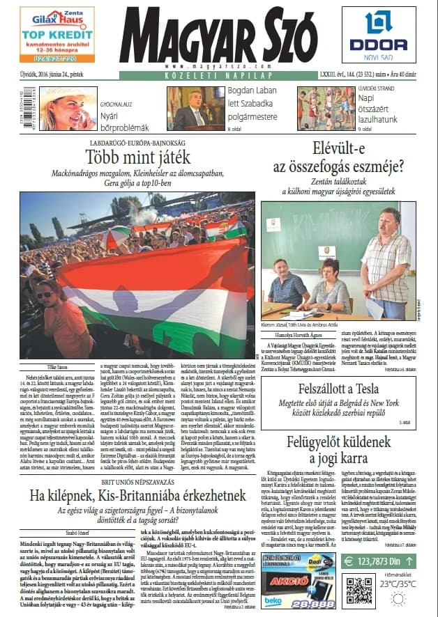 Magyar Szó, 73. évf. 2016. június 24. 144. sz. 1–16. oldal