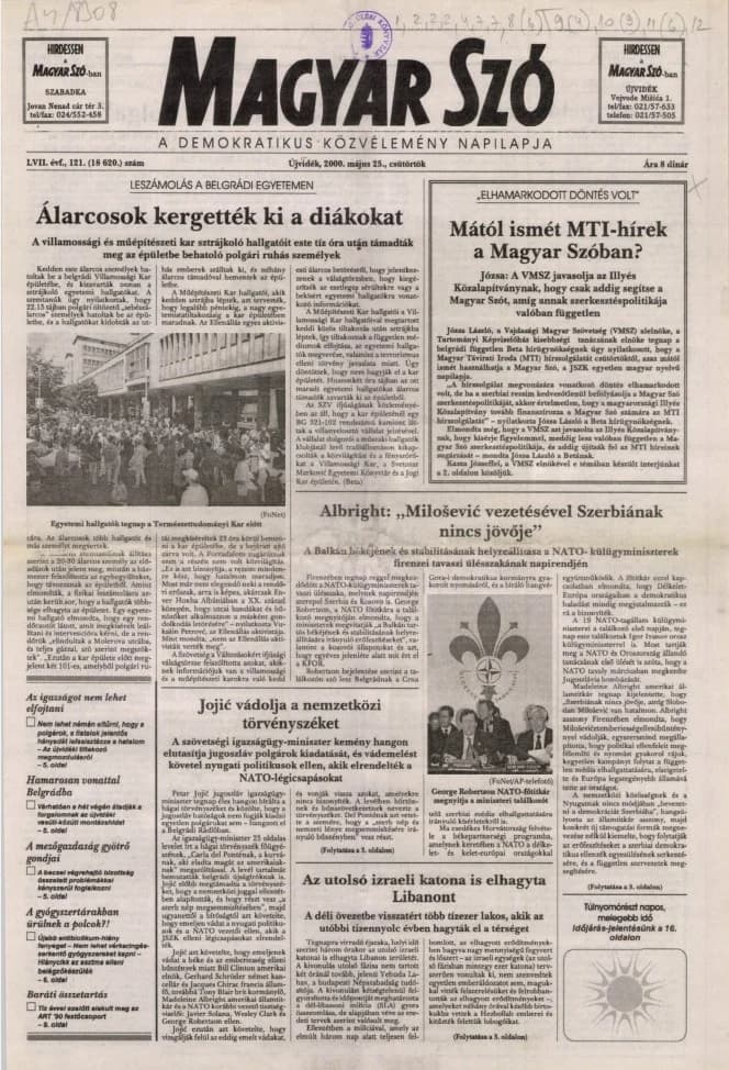 Magyar Szó, 57. évf. 2000. május 25. 121. sz. 1–16. oldal