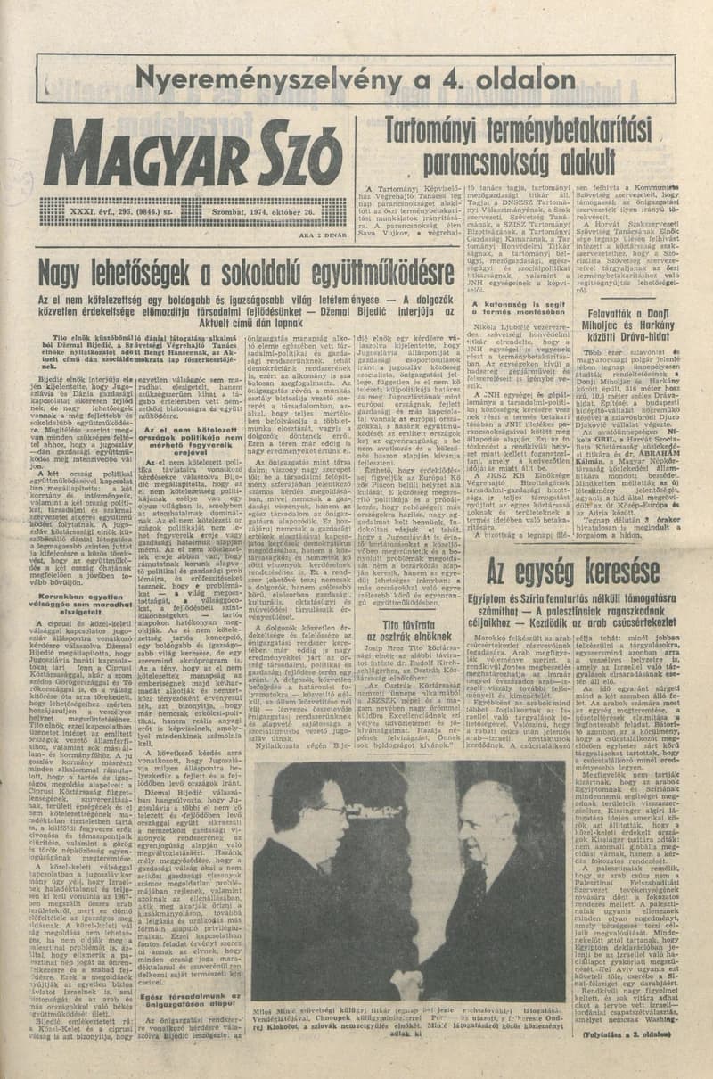 Magyar Szó, 31. évf. 1974. október 26. 295. sz. 1–20. oldal