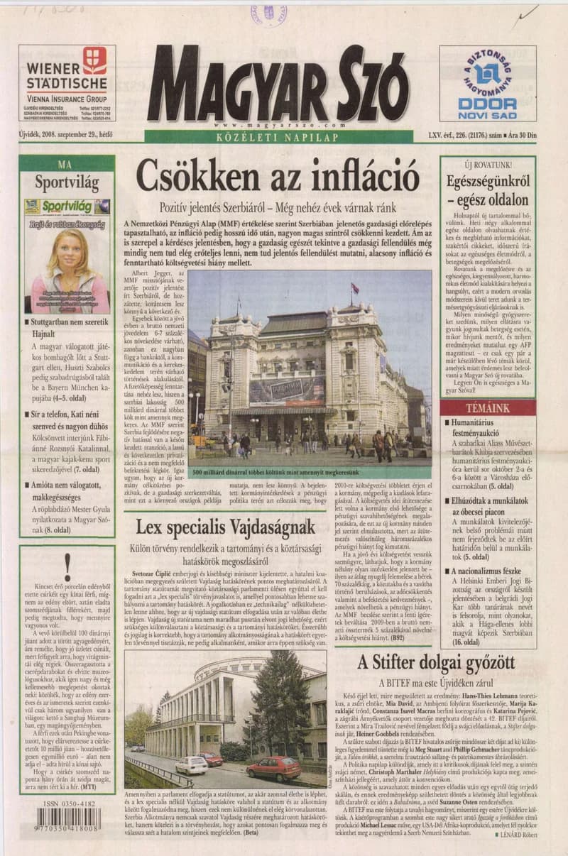 Magyar Szó, 65. évf. 2008. szeptember 29. 226. sz. 1–16. oldal