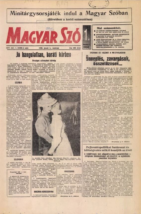Magyar Szó, 45. évf. 1988. január 3. 1. sz. 1–28. oldal