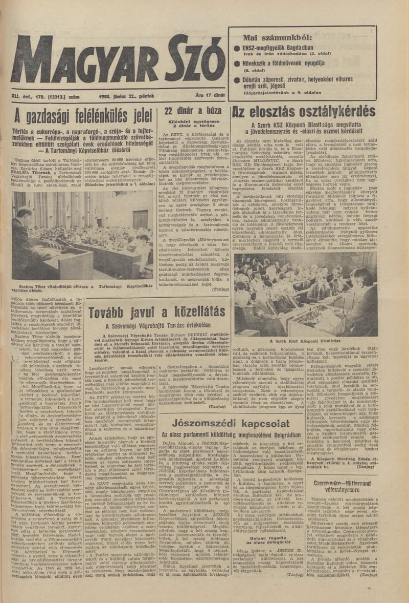 Magyar Szó, 41. évf. 1984. június 22. 170. sz. 1–20. oldal