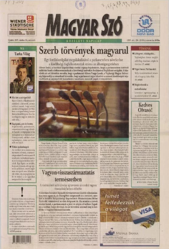 Magyar Szó, 64. évf. 2007. október 25. 250. sz. 1–20. oldal