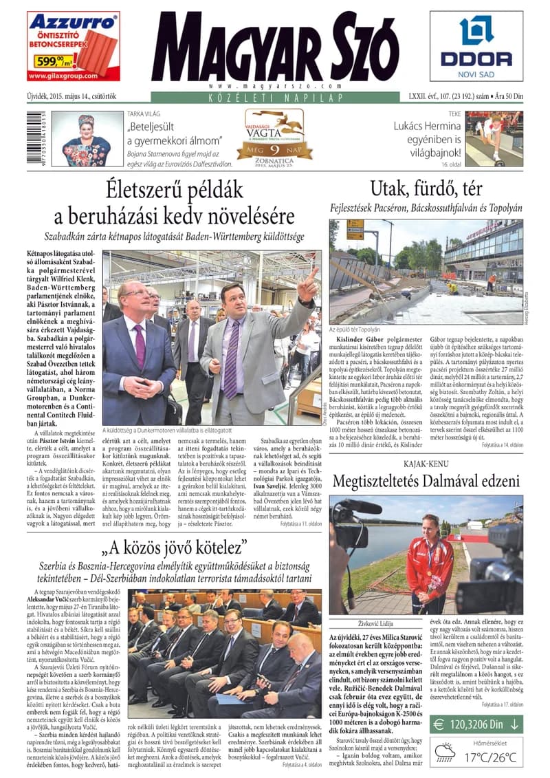 Magyar Szó, 72. évf. 2015. május 14. 107. sz. 1–20. oldal