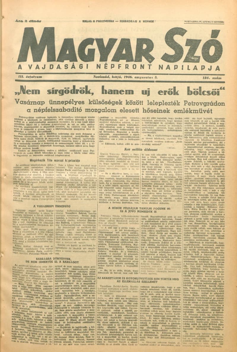 Magyar Szó, 3. évf. 1946. augusztus 5. 184. sz. 1–4. oldal