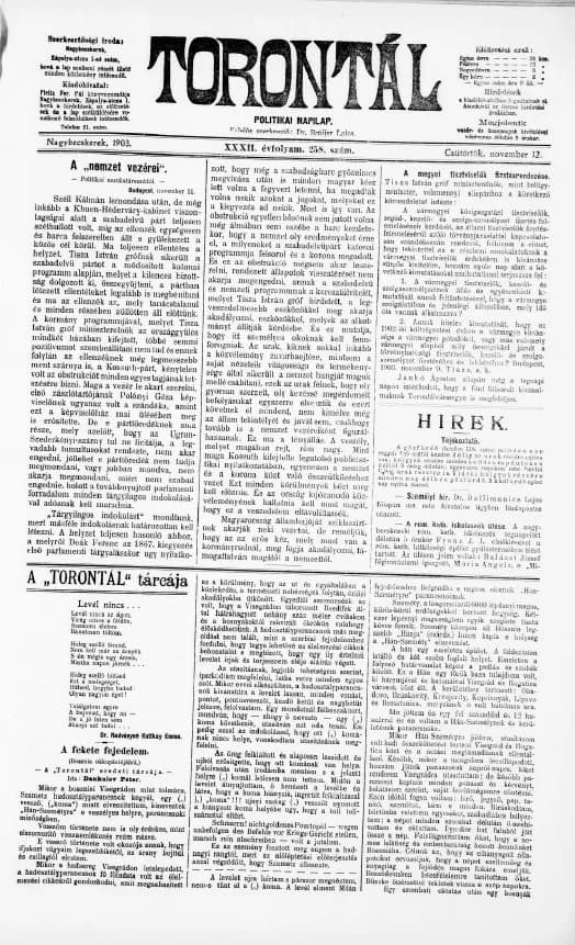 Torontál, 32. évf. 1903. november 12. 258. sz.