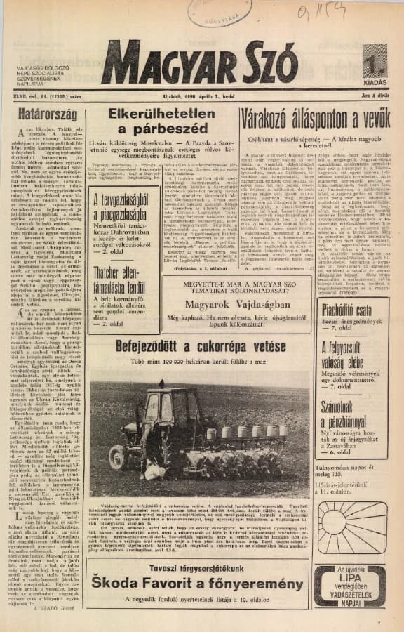 Magyar Szó, 47. évf. 1990. április 3. 91. sz. 1–20. oldal