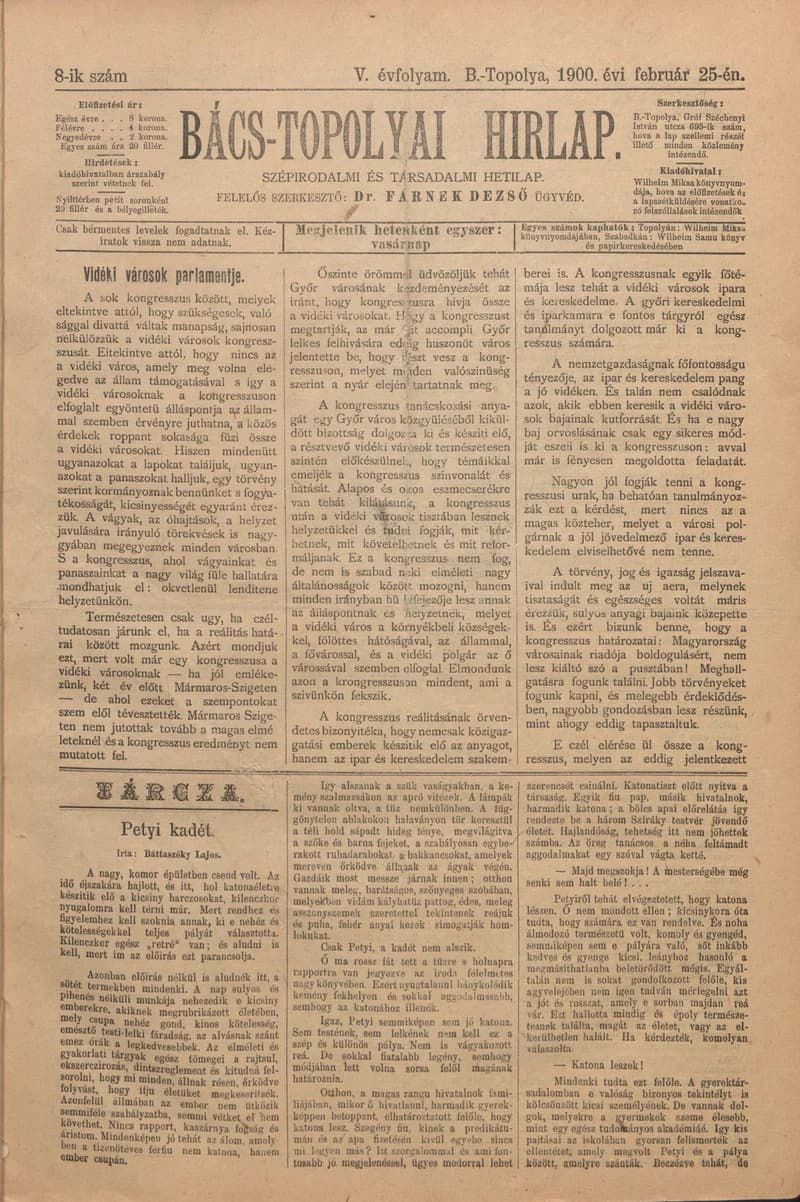 Bács-Topolyai Hirlap, 5. évf. 1900. február 25. 8. sz.