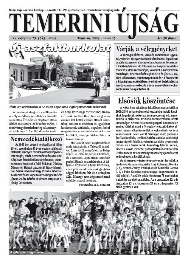 Temerini Újság, 15. évf. 2009. június 25. 25. sz.