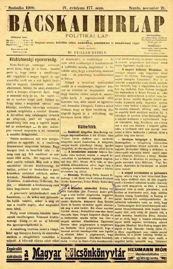 Bácskai Hirlap, 4. évf. 1900. november 21. 177. sz.