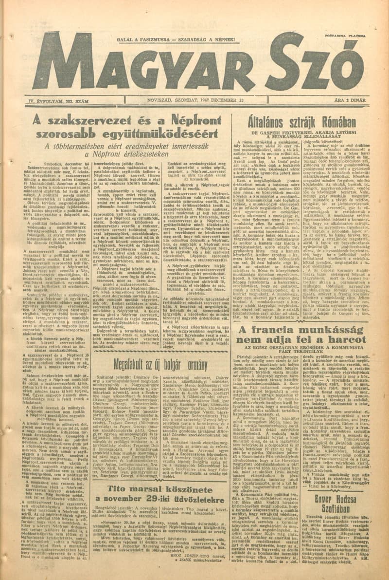 Magyar Szó, 4. évf. 1947. december 13. 303. sz. 1–6. oldal