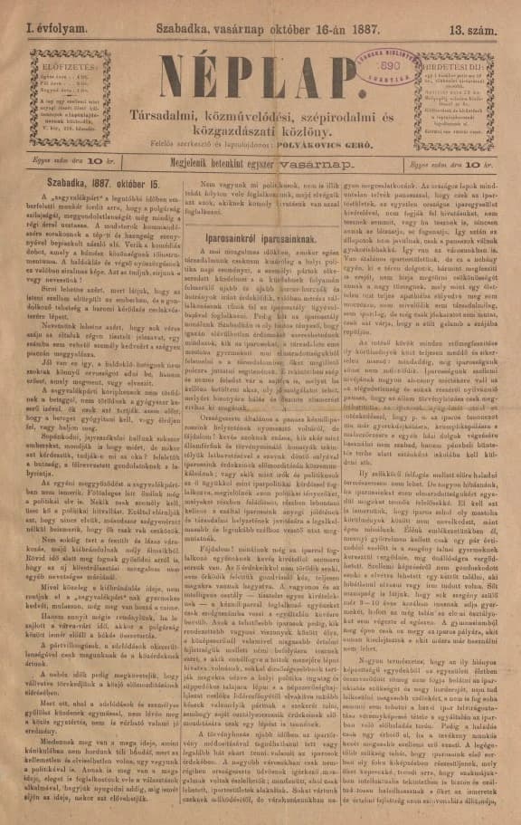 Néplap, 1. évf. 1887. október 16. 13. sz.