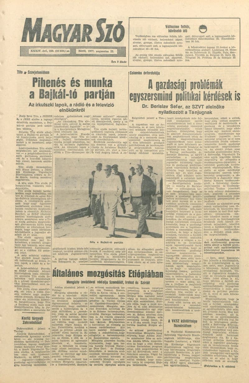 Magyar Szó, 34. évf. 1977. augusztus 22. 230. sz.