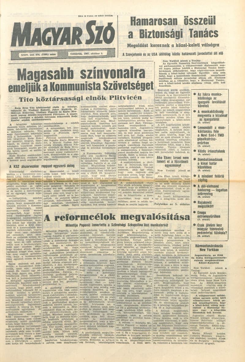 Magyar Szó, 24. évf. 1967. október 5. 274. sz. 1–16. oldal