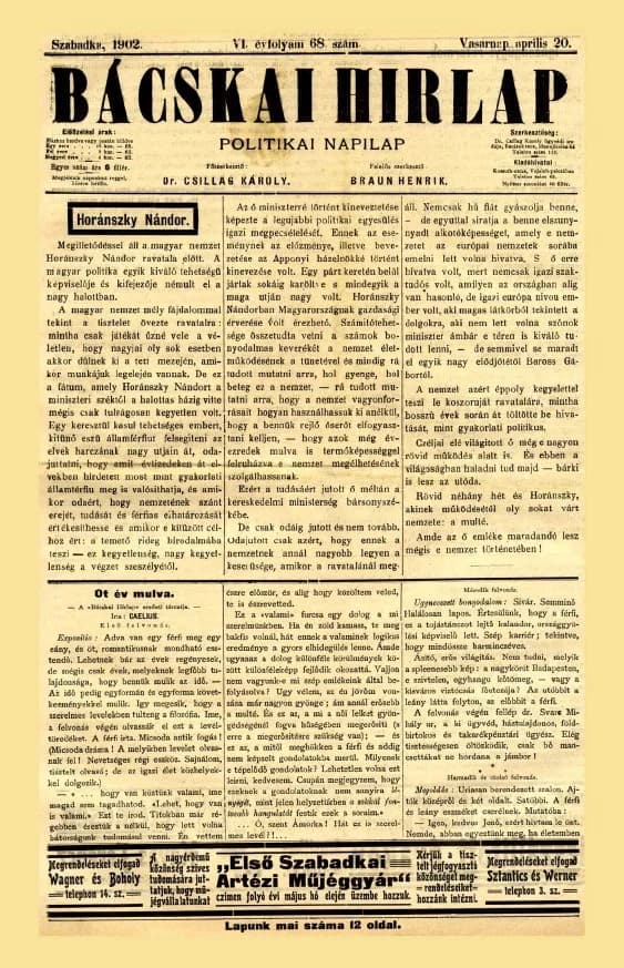 Bácskai Hirlap, 6. évf. 1902. április 20. 68. sz.