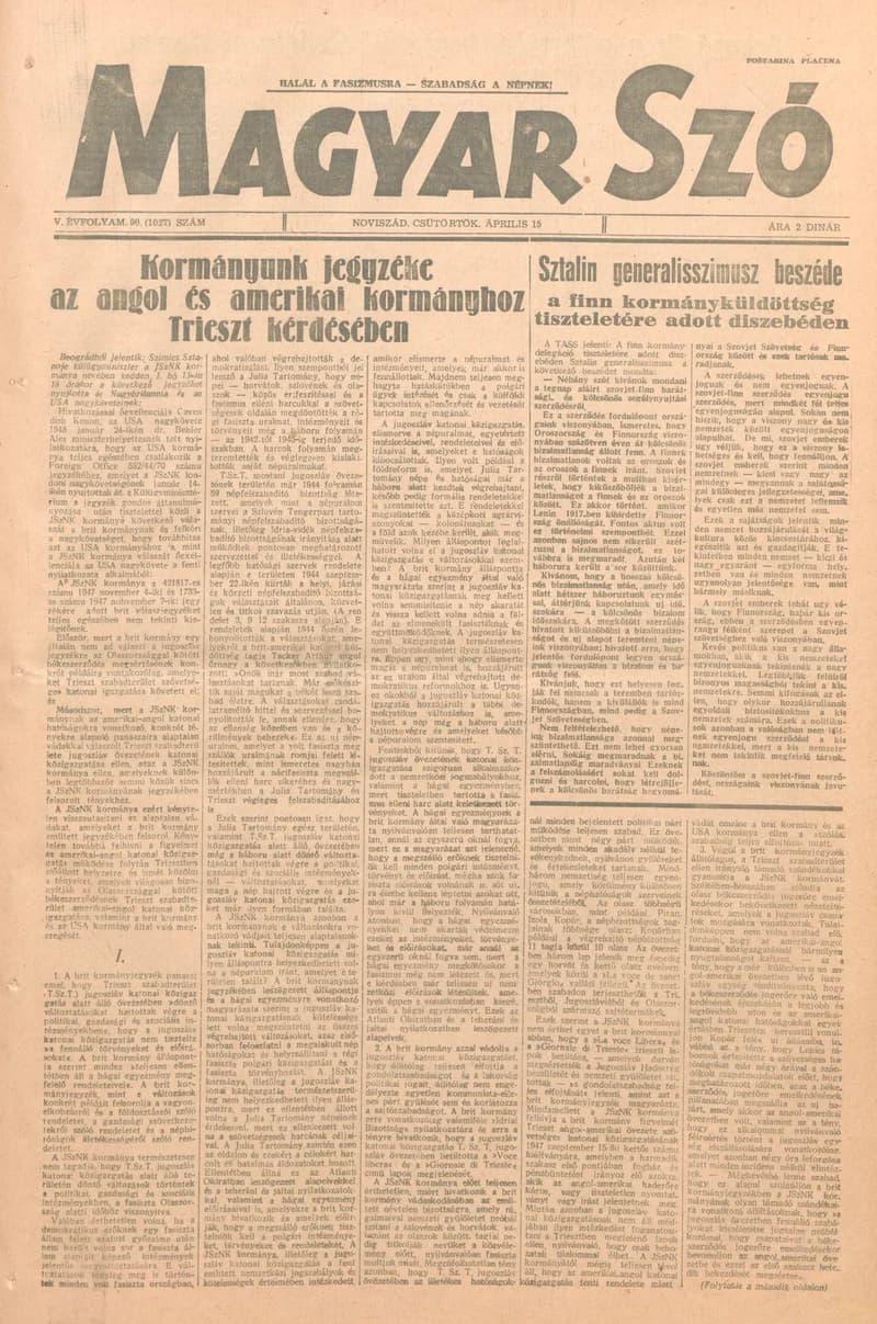Magyar Szó, 5. évf. 1948. április 15. 90. sz. 1–4. oldal