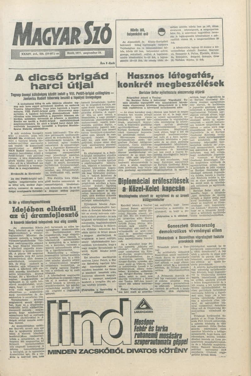 Magyar Szó, 34. évf. 1977. szeptember 19. 258. sz.