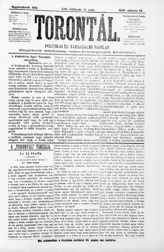 Torontál, 21. évf. 1892. március 28. 52. sz.