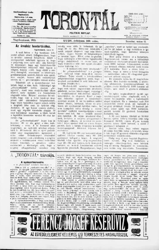 Torontál, 34. évf. 1905. május 13. 109. sz.