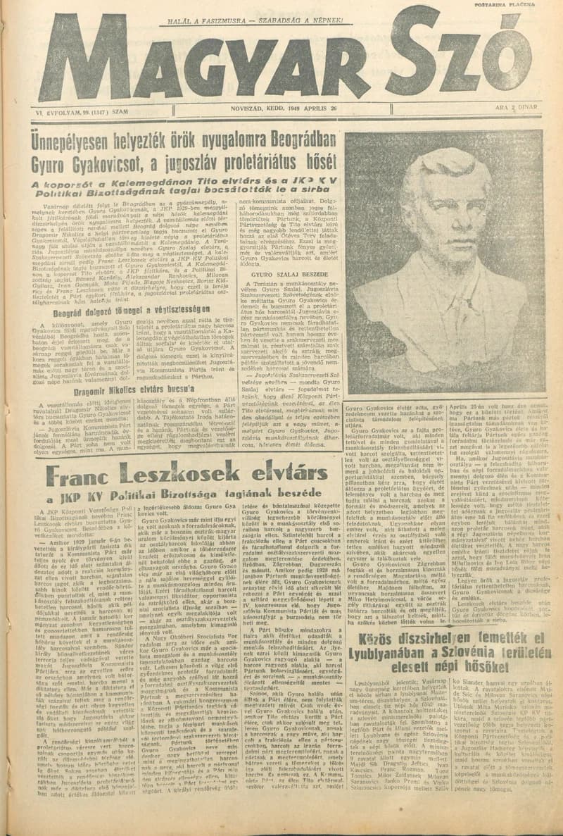 Magyar Szó, 6. évf. 1949. április 26. 99. sz. 1–4. oldal