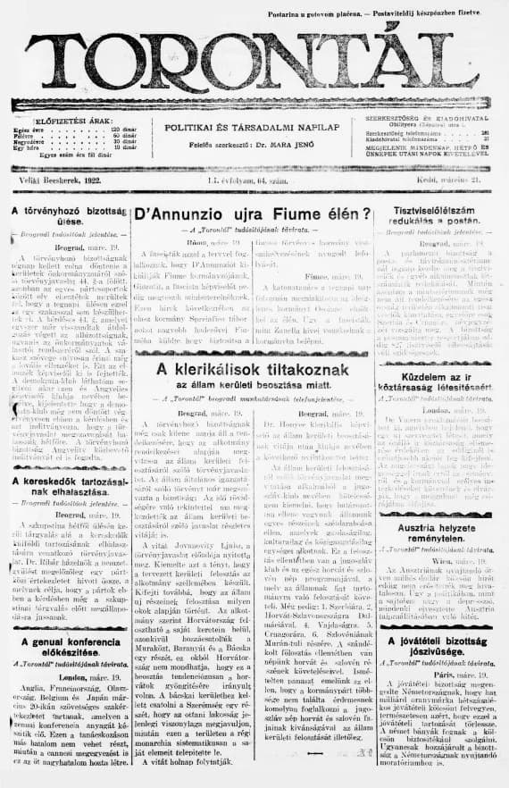 Torontál, 51. évf. 1922. március 21. 64. sz.
